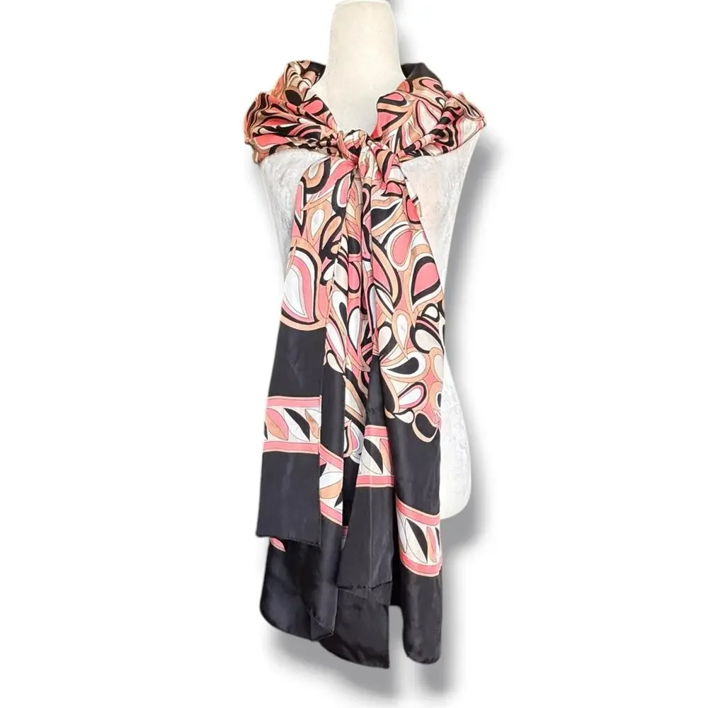 Michael Kors Abstract Mod‎ Print Satin Scarf Wrap Shawl Black Pink Euro Summer